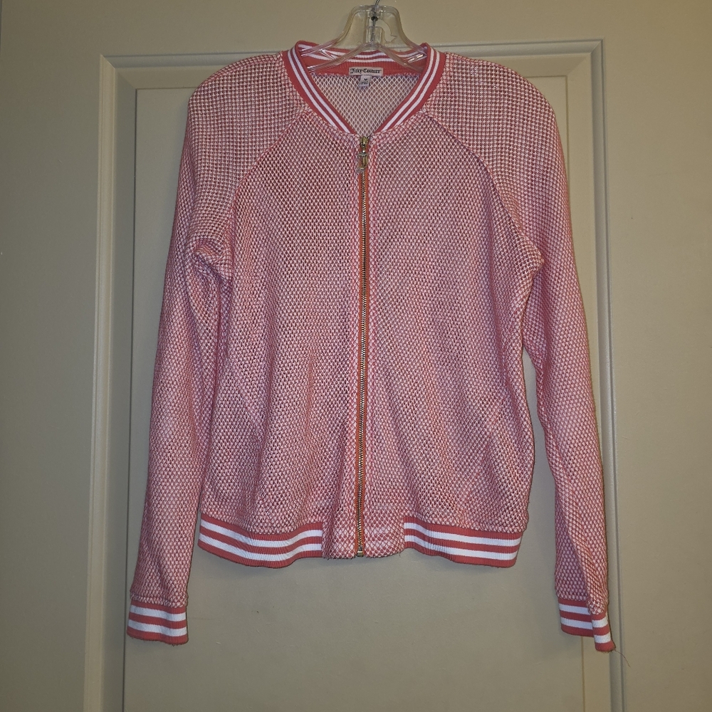 New Y2K Juicy Couture Womens Medium Pink white mesh baseball bomber Jacket